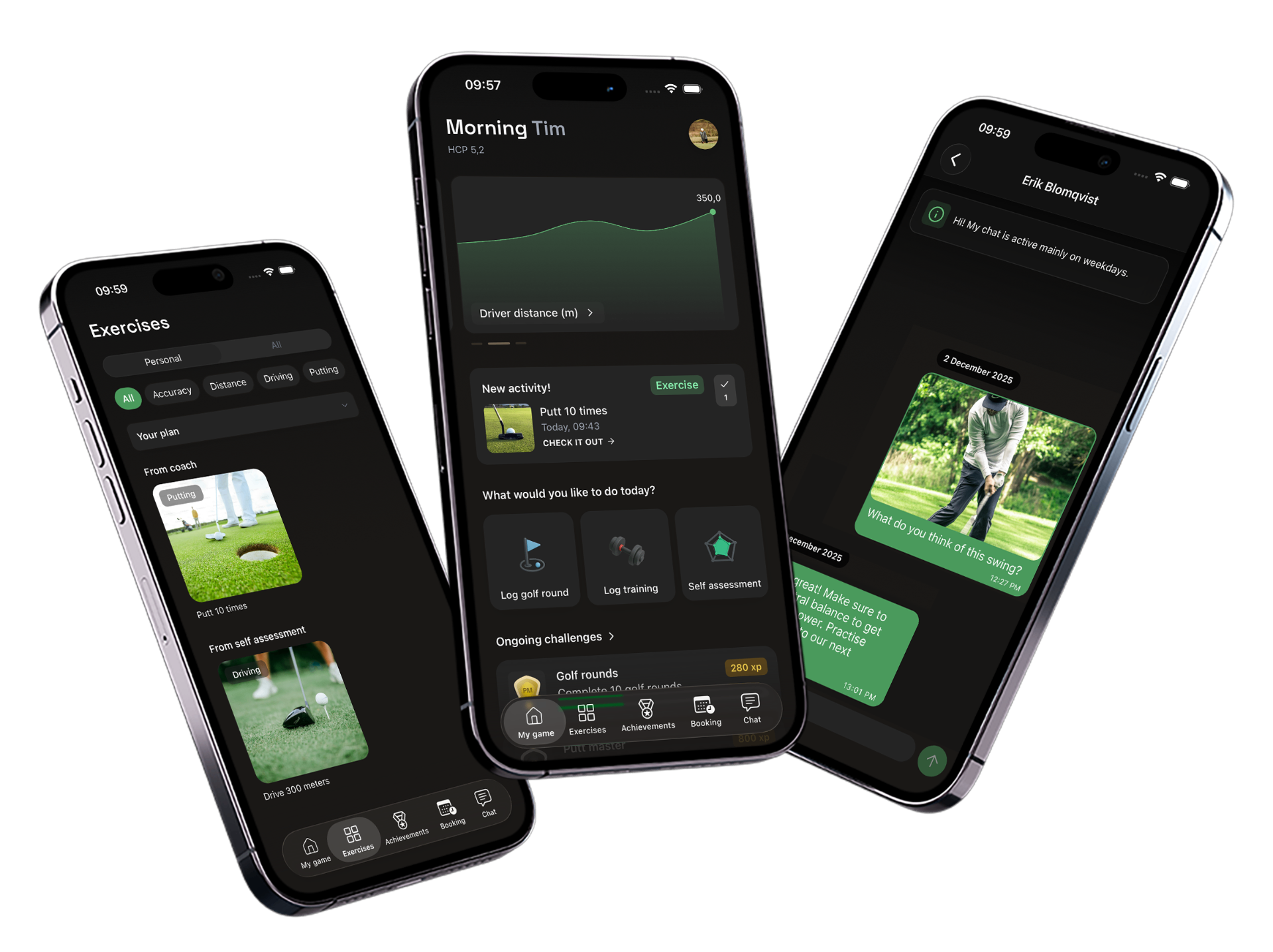 Player Hub app shown in three mobile views